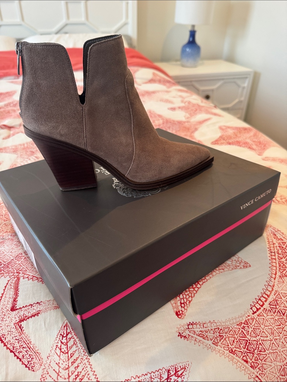Vince Camuto Taupe Suede Pointed Ankle Bootie